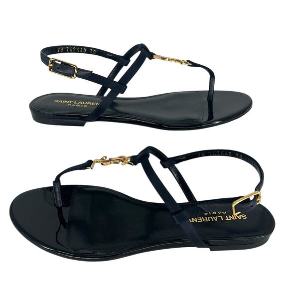 Yves Saint Laurent Navy Blue Sandals with Gold Accents - Picture 6 of 15